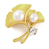 Alloy Crystal Rhinestone & Plastic Pearl Ginkgo Leaf Brooch for Women JEWB-M045-07G-1