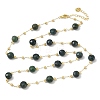 Natural Moss Agate Faceted Flat Round Beaded Chain Necklaces with Matte Brass Beads GG-CBA37F5-01G-03-4