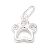 925 Sterling Silver Micro Pave Clear Cubic Zirconia Paw Print Charms STER-G045-20S-1