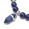 Natural Lapis Lazuli(Dyed) Round Beaded Stretch Bracelet with Bullet Charms BJEW-JB09018-01-4