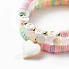 3Pcs 3 Style Natural Colorful Green Jade & Acrylic Word Love Beaded Stretch Bracelets Set with Alloy Enamel Heart Charms BJEW-JB08924-01-4