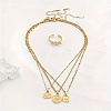 Oval/Flat Round/Rectangle with Rose Pattern 304 Stainless Steel Pendant Necklaces & Ginkgo Leaf Cuff Ring Sets FS-WGBCCD7-01-2