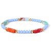 Dyed Synthetic Imperial Jasper Cuboid & Faceted Rondelle Dyed White Jade & Round Brass Beaded Stretch Bracelets QY8342-11-1