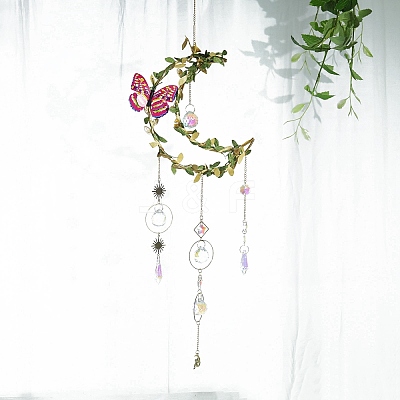 Metal Moon & Plastic Leaf Hanging Ornaments PW-WGD7AFA-01-1