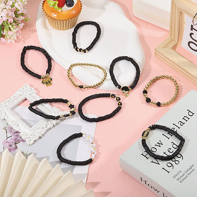 9Pcs 9 Styles Handmade Polymer Clay Heishi Beads Stretch Bracelets BJEW-WH0012-101B-1