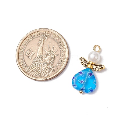 Handmade Millefiori Lampwork Beads and ABS Plastic Imitation Pearl Round Beads and Tibetan Style Alloy Fairy Wing Beads and 304 Stainless Steel Ball Head Pins Pendants PALLOY-JF03740-01-1