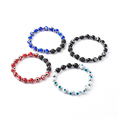 Handmade Evil Eye Lampwork Beaded Stretch Bracelets BJEW-JB06466-1