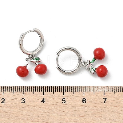 Cherry Brass Enamel Hoop Earrings EJEW-M077-14P-01-1