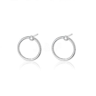 Anti-Tarnish Ring Rhodium Plated 925 Sterling Silver Stud Earrings PB1316-5-1