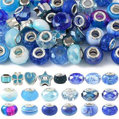 40Pcs 20 Styles Blue Series Resin European Beads RPDL-FS0001-02-1