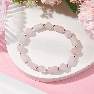 Natural Rose Quartz Round Beaded Stretch Bracelets for Women BJEW-JB11137-03-1