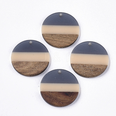 Two Tone Transparent Resin & Walnut Wood Pendants X-RESI-S358-78-A01-1