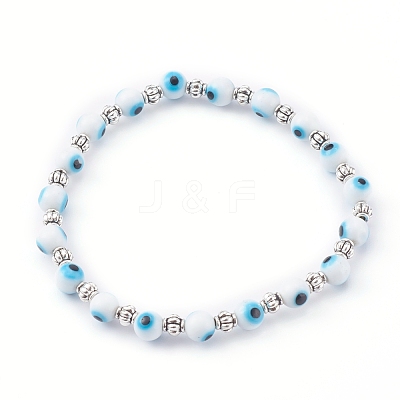 Handmade Round Evil Eye Lampwork Beaded Stretch Bracelets BJEW-JB05974-1