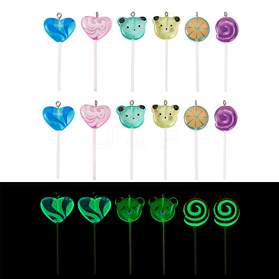 12pcs 3 styles Luminous Transparent Resin Cartoon Big Pendants CRES-TA0001-41-1