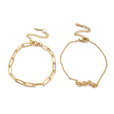 304 Stainless Steel Paperclip Chains & Cable Chain Bracelet Sets AJEW-U005-05C-G-1