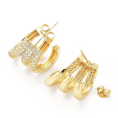 Clear Cubic Zirconia Round Stud Earrings EJEW-G350-02G-1