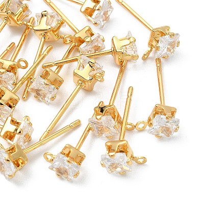 SHEGRACE Brass Clear Cubic Zirconia Square Stud Earring Findings XGR0103G-115G-1