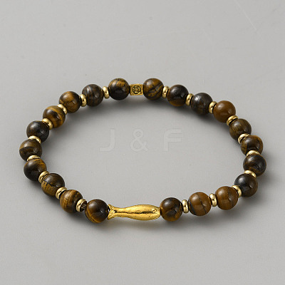 Natural Tiger Eye Beads Stretch Bracelets BJEW-WH0032-018-1