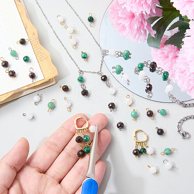 24Pcs 12 Styles Natural Gemstone Birthstone Pendants PALLOY-SW00109-1