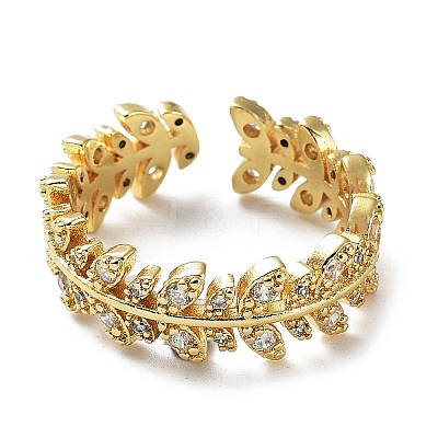 Brass Micro Pave Clear Cubic Zirconia Open Cuff Rings for Women LS-RJEW-G296-02G-1