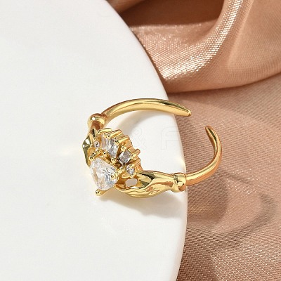 Brass Micro Pave Cubic Zirconia Cuff Open Rings RJEW-C163-04G-1