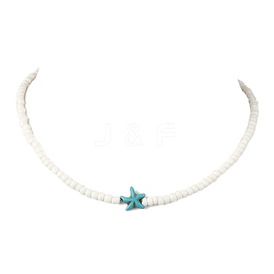 3Pcs 3 Colors Dyed Synthetic Turquoise Starfish & Glass Seed Beaded Necklaces NJEW-JN05330-1