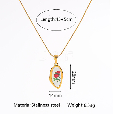 Flower Printed 304 Stainless Steel Geometric Pendant Necklaces for Women WG37CA3-01-1