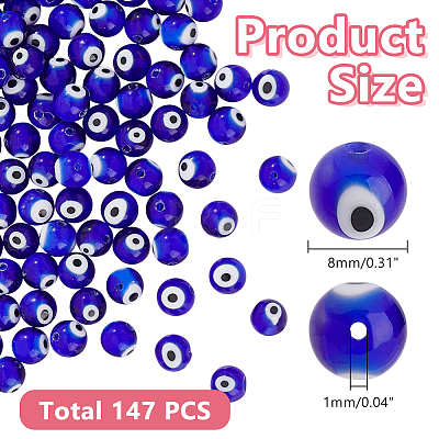 3 Strands Handmade Evil Eye Lampwork Round Bead Strands LAMP-HY0001-13A-1
