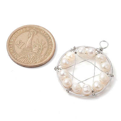 Natural Cultured Freshwater Pearl Round Beaded Ring Pendants PALLOY-JF02617-02-1