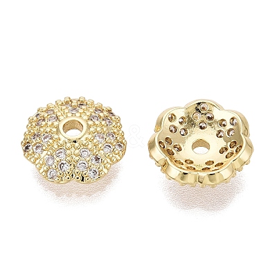Brass Micro Pave Clear Cubic Zirconia Bead Caps KK-Q071-17G-02-1