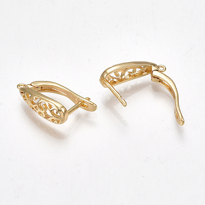 Brass Hoop Earring Findings with Latch Back Closure KK-S350-070G-1