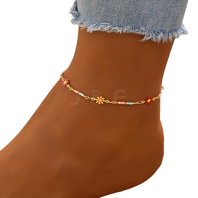 Flower Brass Enamel Link Anklets WG09DCF-01-1