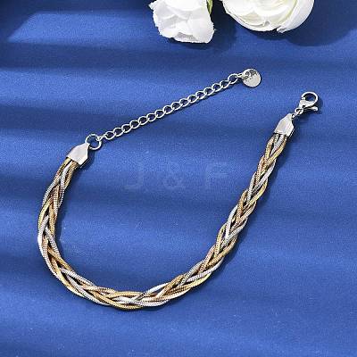 304 Stainless Steel Interlocking Herringbone Chain Bracelet for Women BJEW-K240-08A-M-1