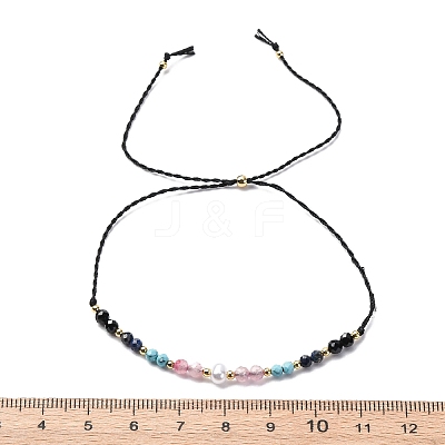 Faceted Round Turquoise & Natural Rose Quartz & Lapis Lazuli Braided Bead Bracelets BJEW-F493-09G-01-1