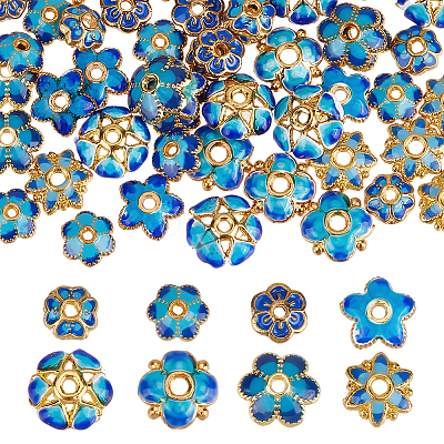 48Pcs 8 Styles Brass Enamel Bead Caps KK-PH0014-51-1