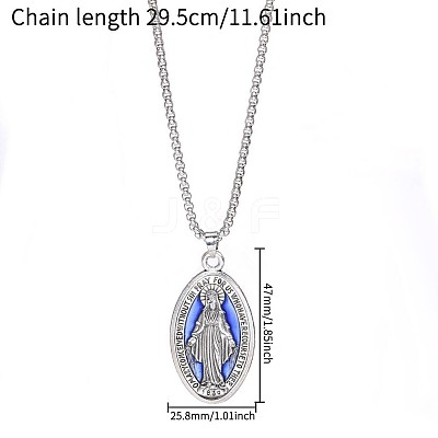 Religion Alloy Enamel Oval with Virgin Pendant Necklaces WG926A5-01-1