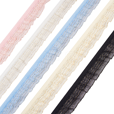 25 Yards 5 Colors Double Tiers Pleated Chiffon Polyester Ribbons ORIB-CW0001-01-1