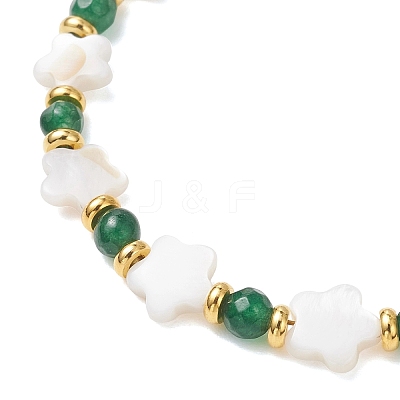 Flower Natural Freshwater Shell & Round Dyed Natural White Jade Beaded Bracelets & Necklaces Sets SJEW-JS01370-1