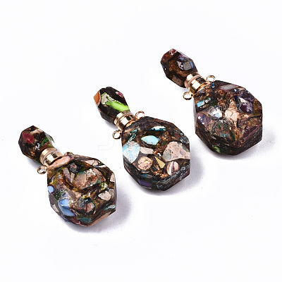 Assembled Synthetic Bronzite and Imperial Jasper Openable Perfume Bottle Pendants G-S366-060D-1