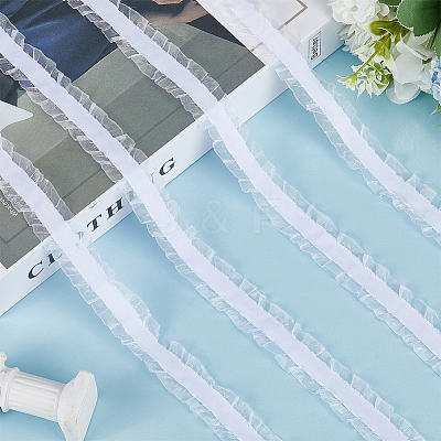 10 Yards Polyester Pleated Lace Trim OCOR-WH0080-93A-1