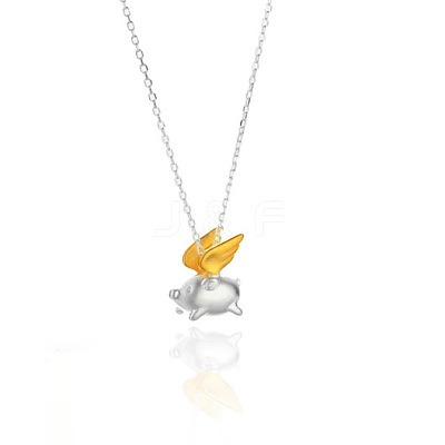 Duo Tone Alloy Pig Pendant Necklaces for Women WG5FB3B-01-1