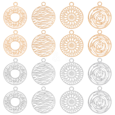 80Pcs 4 Style Long-Lasting Plated Brass Filigree Charms KK-UN0001-92-1