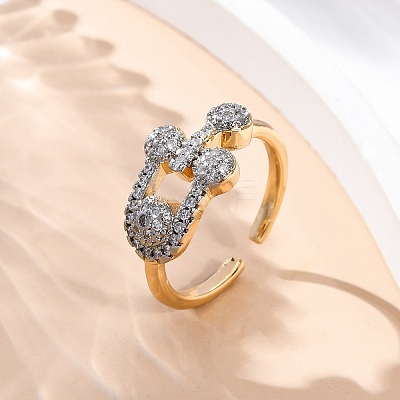 Brass Micro Pave Clear Cubic Zirconia Cuff Finger Rings for Women RJEW-C116-07G-1