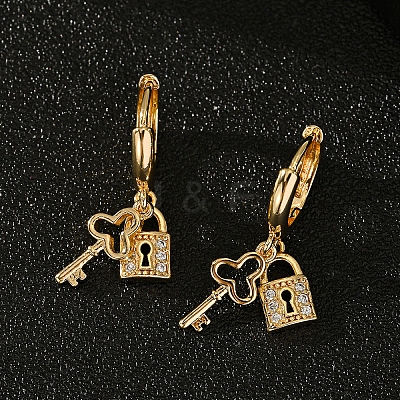Brass Key with Lock Hoop Earrings SX3628-1