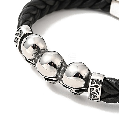 304 Stainless Steel Beaded Link Bracelet with Magnetic Clasp for Men Women BJEW-C021-22-P-1