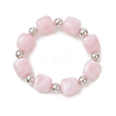 3Pcs Two Tone Acrylic & CCB Plastic Cuboid Beaded Stretch Bracelets for Women BJEW-JB13302-02-1