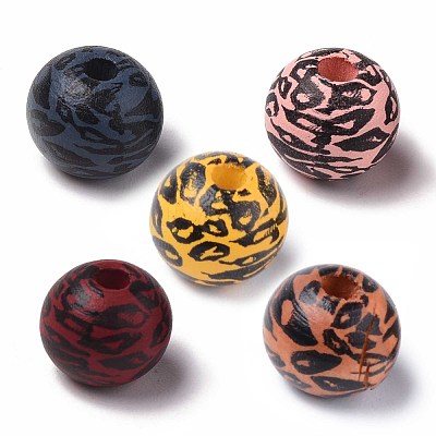 Painted Natural Wood Beads X-WOOD-S057-024-1