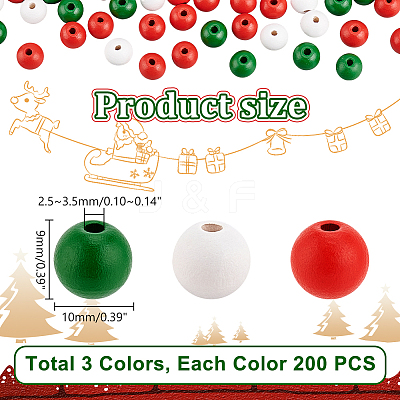 600Pcs 3 Colors Christmas Natural Wood Beads WOOD-GA0001-57-1