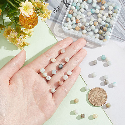 2 Strands Natural Frosted Flower Amazonite Round Beads Strands G-NB0004-44-1