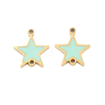 304 Stainless Steel Aquamarine Enamel Connector Charms STAS-Z078-14G-1